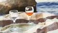 Joky scene on the beach: sea Ã¢â¬â¹Ã¢â¬â¹freezes when notices quality wine